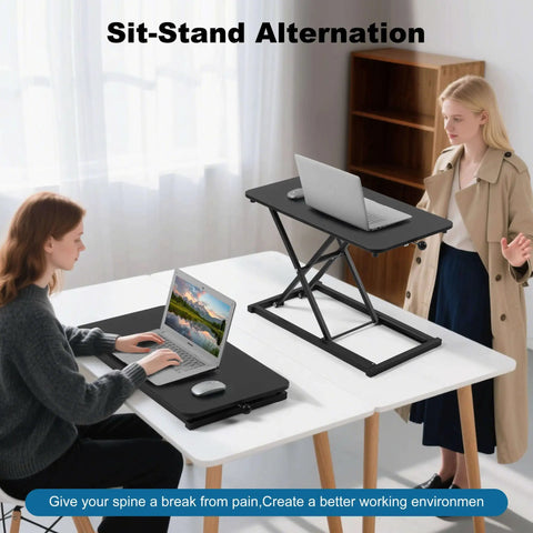 Height Adjustable Standing Desk Converter With 13 Point 3 By 23 Point 6 Inch Desktop For Home Office Keyboard Stand And Riser