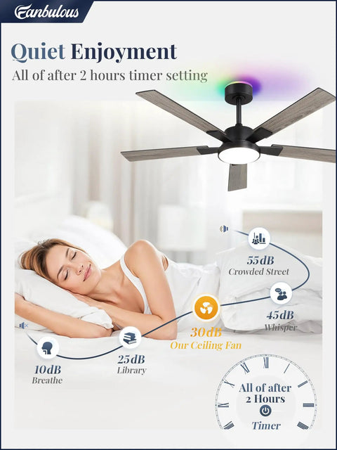 Modern 52 Inch Smart Ceiling Fan Provides Super Chill Airflow And Bright Dimmable Led Lighting seamlessly integrated into a cozy bedroom setting.