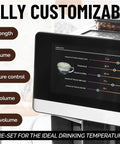Close-up view of the control panel of a Fully Automatic Espresso Machine With Built In Grinder And Milk Foam 19 Customizable Coffee Options.