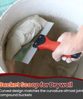 All In One Drywall Repair Kit 10 Piece Set With red and black 6 Inch Bucket Scoop used in a curved bucket
