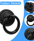 8 Pack Vintage Bronze Drop Ring Knobs For Furniture Drawers Single Hole Ring Pull Handles With Intricate Patterns close-up