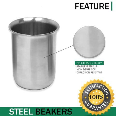 Heavy Duty Stainless Steel Beaker With Pouring Rim Killer Heat Resistance Low Form Lab Vessel Built Tough Chemistry Mixing Cup Ready For Any Lab Grind Super Solid 32 Ml Size in polished finish.