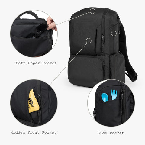 Dad Friendly Diaper Bag Backpack With Dual Compartments And Removable Cooler, Rugged And Water Resistant, soft pocket details.