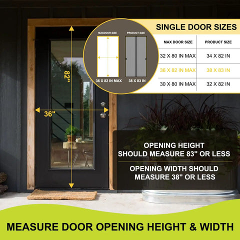 Magnetic Screen Door 36x82 Fits 38x83, Hands Free Bug Barrier For Pets shown with measurement guide