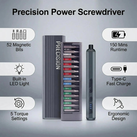 Compact Pen Shaped Cordless Electric Screwdriver Kit Packing 52 Magnetic Bits And Bright LED Lamp for easy PC repair.