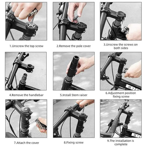 Step-by-step guide to install Beefy Bike Stem Riser And Fork Extender For Mountain, Road, BMX And Fixie Bikes, Adjustable Up To 115mm.