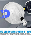 Heavy Duty Transparent EV Charger Port Cover With Slick Magnetic Closure, mounted with visible water droplets on vehicle.