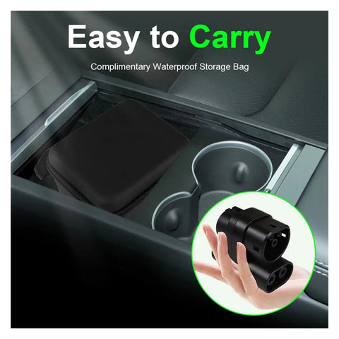 CCS1 To CCS2 EV DC Fast Charging Adapter 200A 1000V Electric Vehicle Converter Dongle with waterproof storage bag in car.