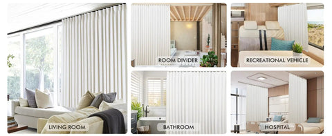 Durable Aluminum Curtain Track Rod Set With Hooks, No Fuss Adjustable 6Ft To 9Ft Length for living rooms, bathrooms, RVs