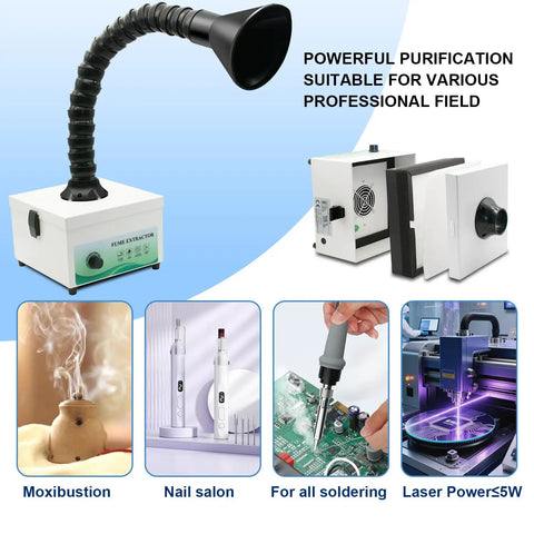 Top Tier Solder Fume Extractor With 105 Cubic Meter Per Hour Suction featuring adjustable exhaust hose for soldering and nail salons.