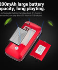 Open back view of a red Pocket Size AM FM Radio With 1200mAh Battery For All Day Power, showing battery compartment.