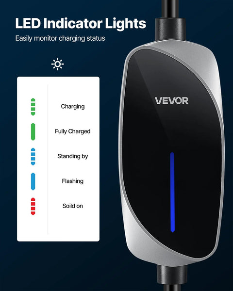 LED indicator lights on Tesla Level 1 2 Portable EV Charger 16 Amp, showing charging status and levels clearly.