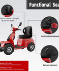 Functional seat features of Badass Two In One Electric Golf Cart And Adult Mobility Scooter with adjustable dimensions.