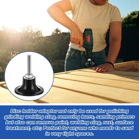 Person using a 12 Pack 2 Inch Quick Change Disc Pad Holder Roll Lock System with Quarter Inch Shank for die grinder on wood panel