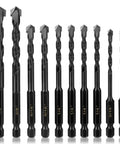 Masonry Drill Bits Set 10Pcs for Concrete Stone Brick Tile Glass Plastic Ceramic and Wood 5/32 to 1/2 Inch Carbide Hammer