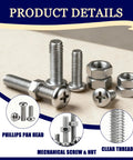 Everyday Tiny Stainless Steel Micro Screws And Nuts Kit with Phillips pan head, includes clear thread details