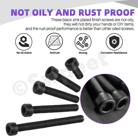 Heavy Duty Assorted Black Zinc Plated Hex Socket Screws And Brass Knurled Insert Kit With Matched Allen Keys, showing rust-resistant screws.
