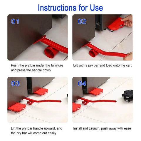 Instructions for using Heavy Duty Furniture Dolly Platform Featuring Rock Solid Omnidirectional Swivel Casters for easy loading and moving.