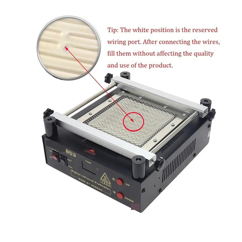 Infrared Preheater Soldering Station 605W Lead Free BGA Rework Tool with wiring port highlighted for PCB desoldering.