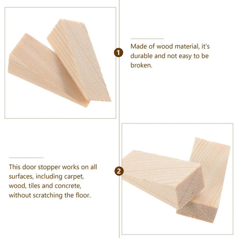 Heavy Duty Wooden Door Stop Wedges Set Of Five Triangular Door Holders for home and office displayed on white background.