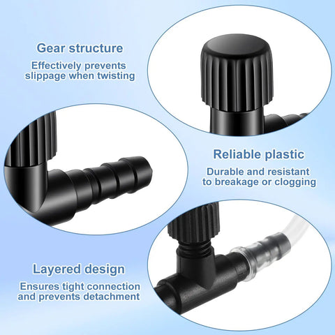 Close-up of 20 Pack T Shaped Aquarium Air Valves For 3 By 16 Inch ID Airline Tubing Black Single Way Control Valve features and design