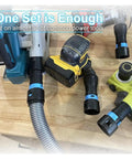 Heavy Duty 5 Adapter Woodworking Dust Collection Hose Kit With 10 Feet Flex Vacuum Hose For Home Shop attached to power tools.
