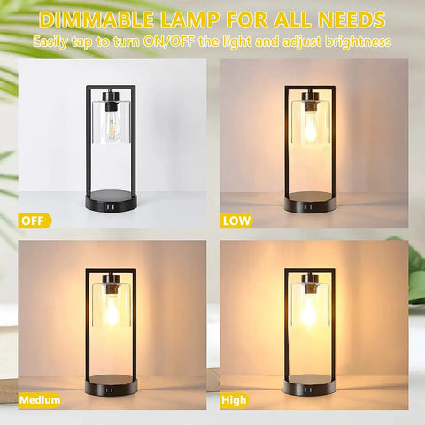 Industrial Table Lamps Set of 2 with Touch Control and USB Ports 3 Way Dimmable Nightstand Lamps different brightness levels