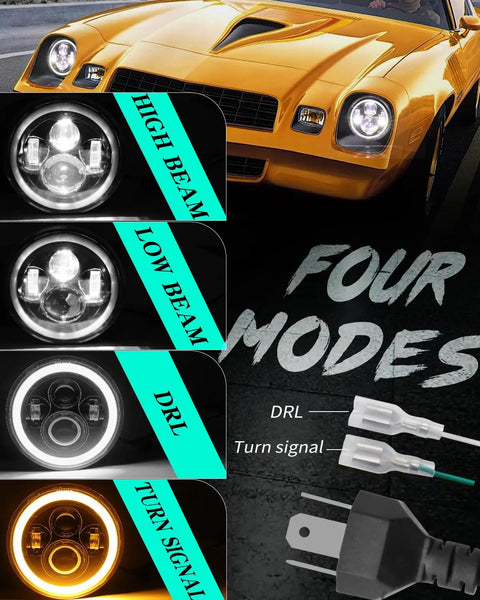 Beefed Up 7 Inch LED Headlights 2 Pack Round Projector Halo With Hi Lo Beam And Amber DRL Turn Signal DOT Approved