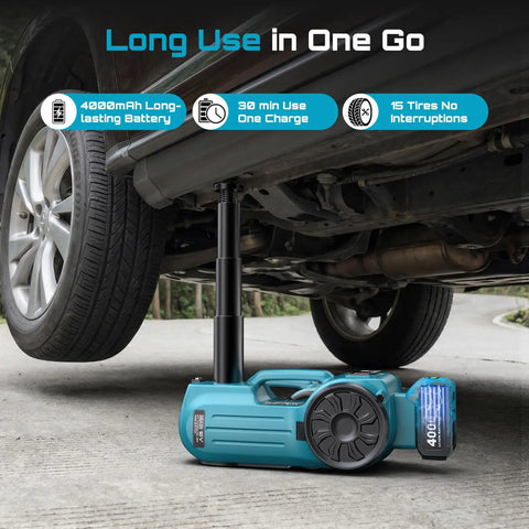 Cordless Electric Car Jack 5 Ton Beast With 21V Battery Hydraulic Lift in use under a vehicle