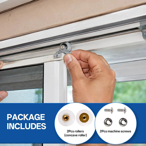 Heavy Duty Screen Roller Assembly 2 Pack Replaces 9311006 For Top Hung Sliding Patio Doors installation of concave wheel with screws.