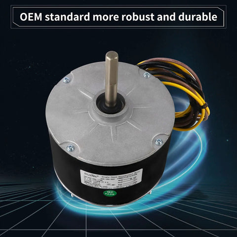 Upgraded 5KCP39EGS070S Condenser Fan Motor 1/4 HP 1100 RPM 208/230V OEM Replacement With Capacitor shown vertically