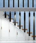 Rock Solid Matte Black Wrought Iron Handrail Adjustable Wall Mounted Stair Railing with Hella Grippy Nonslip Grip and Dang Easy Side Mount Brackets For A Badass Secure Way Upstairs installed beside a staircase.
