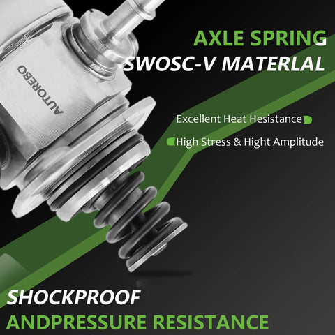Axle spring with SWOSC-V material showing heat resistance and pressure resistance features on black background.