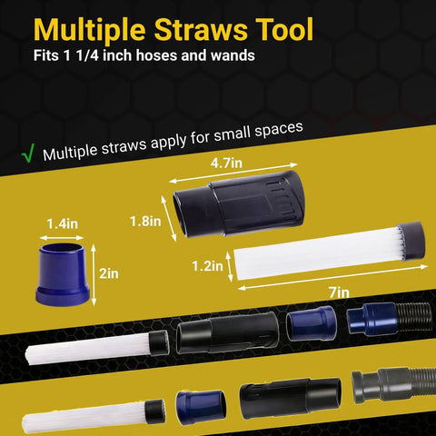 Universal Vacuum Attachments Kit For 1.25 Inch And 1.875 Inch Hoses Shop Vac Accessories With Brush Crevice Tool Flexible Adapter 32mm Compatibility A Must Have For Cars Home Garage Cleanup visible with straws tool dimensions.