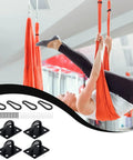 Eight Piece Pad Eye Plate Stainless Steel Hammock Hooks with orange hammock in use