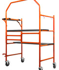 Built Different 4 Foot Portable Rolling Scaffolding Platform With 500 Pound Capacity features orange frame and smooth folding worktable.