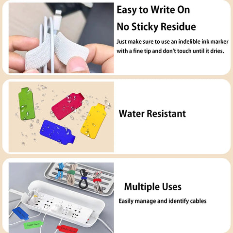 80 Pack Reusable Cable Labels And Cord Organizer Kit With 40 Color Coded Write On Wire Tags shown with easy-to-write features
