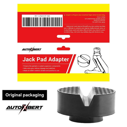 Two Pack Rubber Jack Pad For Trolley Floor Jack Disk Pad Adapter shown in original packaging with side skirt protection