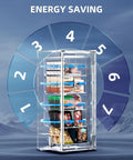 No Fuss Compact Upright Freezer With Six Cubic Feet Capacity, Seven Level Temperature Control, Removable Glass Shelves, Adjustable Legs, Reversible Door, White Stand Up Appliance For Dorms Or Homes showing six cubic feet of storage with removable glass shelves.