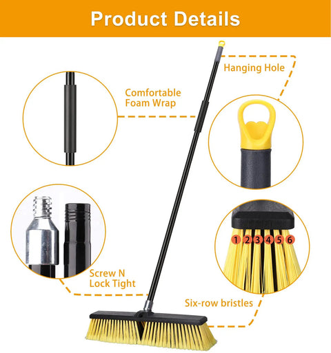 18 Inch Push Broom With 63 Inch Four Section Handle For Outdoor Cleaning Heavy Duty Broom With 45 Degree Angle Ergonomic Grip