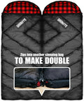 0 Degree Four Season Sleeping Bag For Adults With Cotton Flannel Cozy XXL Big And Tall Camping Sleeping Bag For Cold Weather Winter Outdoor Use, black with zipper detail for doubling