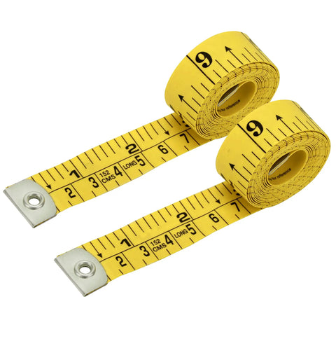 Pack Of 2 Fabric Tape Measure For Body Measurements, Soft Measuring Tape, yellow with metal tabs, 60 Inch 150 Cm