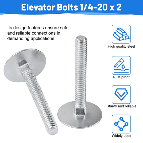 Elevator bolts, zinc-plated 1/4-20 x 2 in, two bolts shown