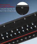 Aluminum Angle Finder Ruler With Integrated Protractor And Snap Marking Gauge For Spot On Construction Layouts, laser-etched scale close-up.