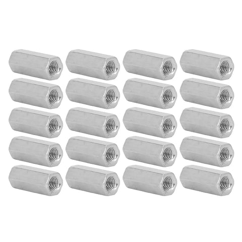 Stainless Steel Hex Coupling Nut Set, 20 Pack, M6x1 Thread, 25mm Length, Rod Connector Bolts For Studs And Machine Screws, Indoor Outdoor Use.