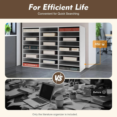 27 Slot Literature Organizer For Classroom Open Front Mailboxes Wooden Mail Organizer Countertop Sorter in a tidy setting