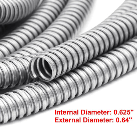 50 Ft Half Inch Reduced Wall Flexible Metal Conduit for Outdoor Low Voltage Electrical Wiring, galvanized steel, smooth interior