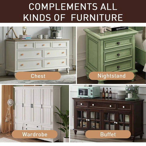 Two Pack Hand Stitch Brown Leather Cabinet Pulls 5 Inch Drawer Handles showcased on chest, nightstand, wardrobe, and buffet in room.