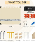 Contents of 5 Person Beach Tent Sun Shelter With UPF50+ Protection, 8x7 Ft Portable Beach Canopy, accessories included.