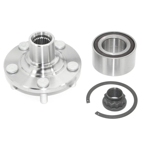 Front Wheel Hub Repair Kit With Bearing, Studs, Snap Ring And Axle Nut All In One Replacement For Non Integral Hubs With Forged Flange